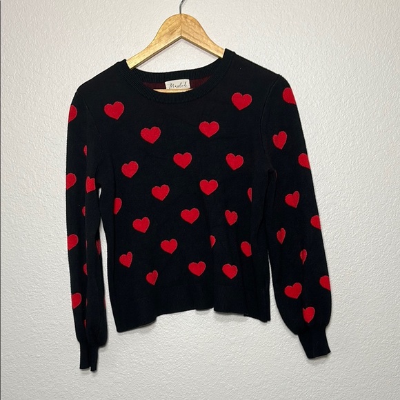 Black Sweater with Red Heart Pattern - Picture 1 of 6
